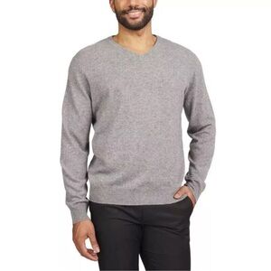 NWT TAHARI 100% Cashmere Gender Neutral V-neck Sweater in Dark Grey, size Large